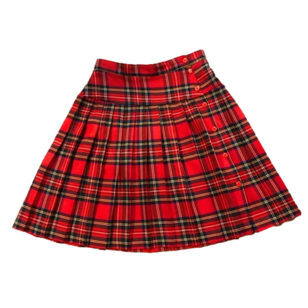 Vintage Plaid Tartan Check Button Up Skirt Scottish Kilt Lightweight 28” - S / M